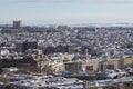 Aerial view of Vallecas district, Madrid, covered with snow