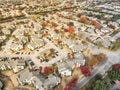 Top view residential neighborhood with tennis court and colorful Royalty Free Stock Photo