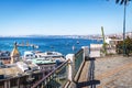 Aerial view of Valparaiso Bay and Reloj Turri Clock Tower from Paseo Gervasoni at Cerro Concepcion Hill - Valparaiso, Chile Royalty Free Stock Photo