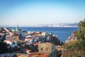 Aerial view of Valparaiso with Lutheran Church from Cerro Carcel Hill - Valparaiso, Chile Royalty Free Stock Photo