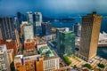 Aerial view of Vancouver Downtown skyline from city rooftop, British Columbia, Canada