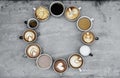 Aerial view of various coffee Royalty Free Stock Photo