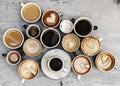 Aerial view of various coffee Royalty Free Stock Photo