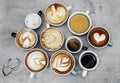 Aerial view of various coffee caffeine drink