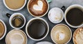 Aerial view of various coffee caffeine drink Royalty Free Stock Photo