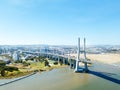 Aerial View Of Vasco da Gama Bridge And High Car Traffic In Lisbon City Royalty Free Stock Photo