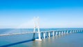 Aerial View Of Vasco da Gama Bridge And High Car Traffic In Lisbon City Royalty Free Stock Photo