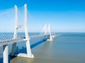 Aerial View Of Vasco da Gama Bridge And High Car Traffic In Lisbon City Royalty Free Stock Photo