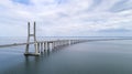 Aerial view of the Vasco da Gama Bridge over the Tagus River in Lisbon Royalty Free Stock Photo