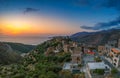 Aerial view of Vathia village at sunset. Vathia, Mani, Laconia, Peloponnese, Greece