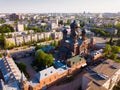 Aerial view of Vedenskaya church at city Ivanovo.