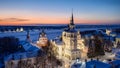 Aerial view of Veliky Ustyug at sunset.