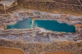 Aerial view of Velka Amerika,Big America,limestone quarry.Grand Canyon of Czech Republic.Labyrinth of caves,lake with crystal