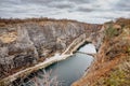 Aerial view of Velka Amerika,Big America, limestone quarry.Grand Canyon of Czech Republic.Labyrinth of caves,lake with crystal