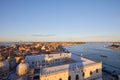 Aerial view of Venice, castello district and lagoon at sunset Royalty Free Stock Photo