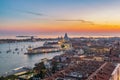 Aerial view of Venice city rooftops, Sunset over St Mark`s square, Venice Italy Royalty Free Stock Photo