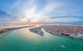 Aerial view of Venice city skyline at sunset, Italy. tourist travel attraction Royalty Free Stock Photo