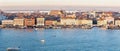 Aerial view on Venice with the Grand channel, vaporetto and water taxi in sunset Royalty Free Stock Photo