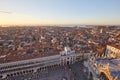 Aerial view of Venice with Saint Mark square at sunset, Italy Royalty Free Stock Photo