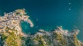 Aerial view of Vernazza and coastline of Cinque Terre,Italy.UNESCO Heritage Site.Picturesque colorful coastal village located on