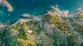 Aerial view of Vernazza and coastline of Cinque Terre,Italy.UNESCO Heritage Site.Picturesque colorful coastal village located on Royalty Free Stock Photo