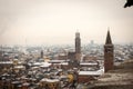 Aerial view of Verona downtown in winter with snow - Veneto Italy Royalty Free Stock Photo