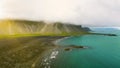 Aerial view of Vestrahorn mountains in Iceland, Stokksnes beach