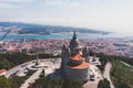 Aerial view of Viana do Castelo, Norte Region, Portugal, with Basilica Santa Luzia Church, shot from drone