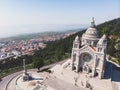 Aerial view of Viana do Castelo, Norte Region, Portugal, with Basilica Santa Luzia Church, shot from drone Royalty Free Stock Photo