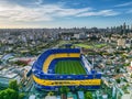 Aerial view of vibrant cityscape of Buenos Aires with a football pitch