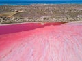 Aerial view of the vibrant pink lake, Hutt Lagoon, in Western Australia Royalty Free Stock Photo