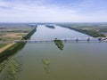 Aerial view of Vidin - Calafat bridge between Romania and Bulgaria Royalty Free Stock Photo