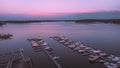 Aerial view view of the Northwind harbor located in Sodus Point New York seen during sunset Royalty Free Stock Photo