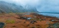 Aerial view of a viking village on a stormy rainy day in Iceland. Royalty Free Stock Photo