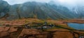 Aerial view of a viking village on a stormy rainy day in Iceland. Royalty Free Stock Photo