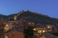 Aerial view of village Albarracin surrounded by buildings in night Royalty Free Stock Photo