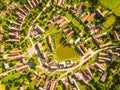 Aerial view of village centre with pond in summer Royalty Free Stock Photo