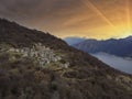 Aerial view of the village of Corniga on Lake Como Alps