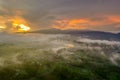 Aerial view of village with fog on sunrise Royalty Free Stock Photo