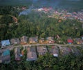 Aerial view of village houses in Felda Air Tawar 4, Kota Tinggi, Johor, Malaysia.