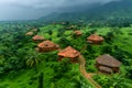 Aerial view of the village in the jungle Generative AI