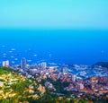 Aerial view from village La Turbie to Principality Monaco, Monte-Carlo Royalty Free Stock Photo