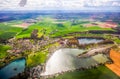 Aerial view of village landscape near Paris France on sunny day