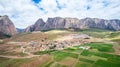 Aerial view of a village near rocky mountains in Gansu Province, China Royalty Free Stock Photo