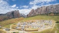 Aerial view of a village near rocky mountains in Gansu Province, China Royalty Free Stock Photo