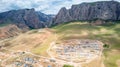 Aerial view of a village near rocky mountains in Gansu Province, China Royalty Free Stock Photo