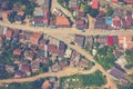 Aerial view of village of Nong Khiaw. North Laos. Southeast Asia. Photo made by drone from above. Bird eye view Royalty Free Stock Photo
