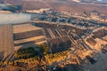 Aerial view of the village, private houses and vegetable gardens