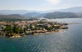 Aerial view of the village of Saint Florent, Corsica, France.