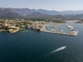 Aerial view of the village of Saint Florent, Corsica, France.